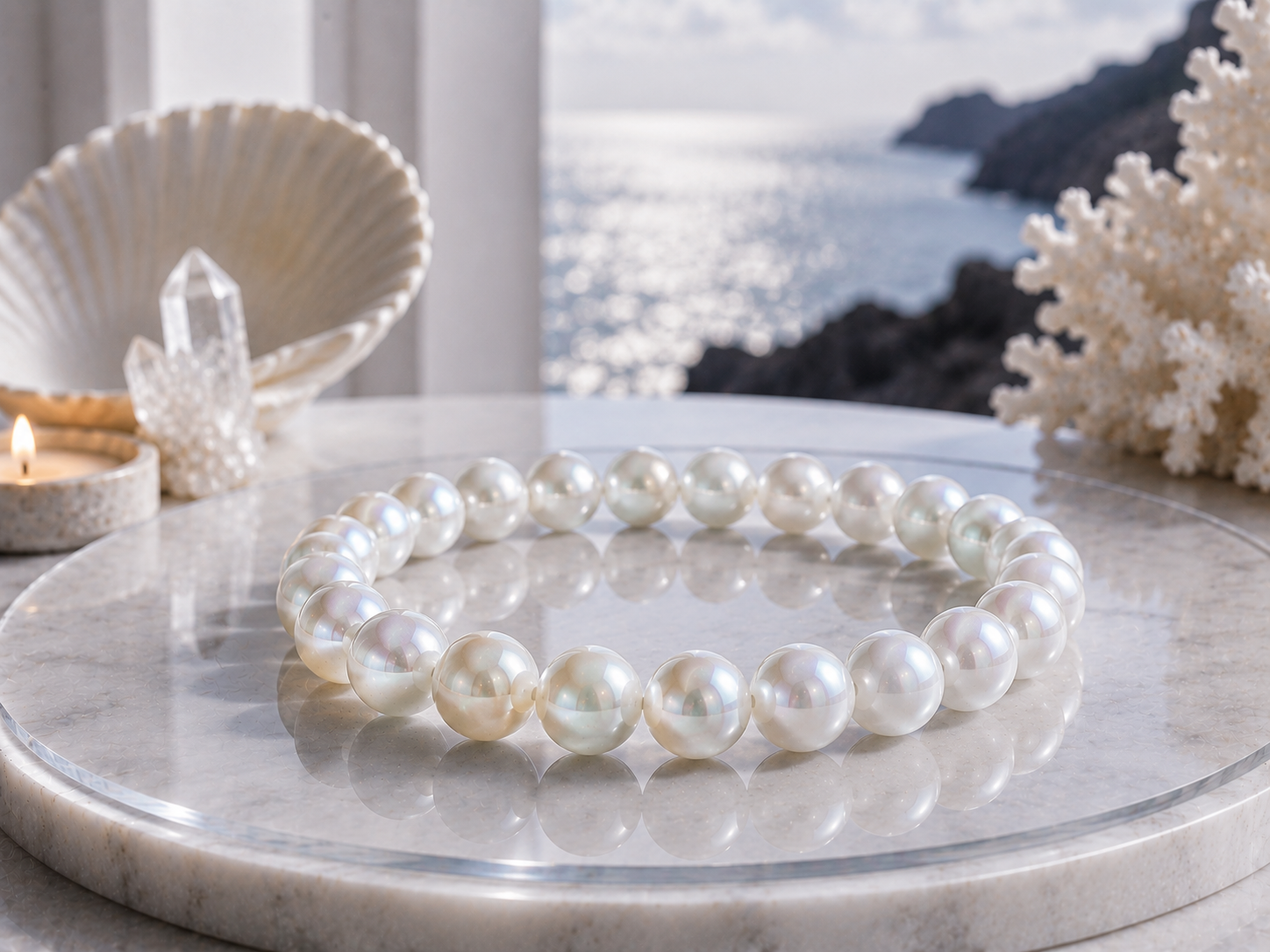 Bracelet en Perles Nacrées Blanches Qualité AAA