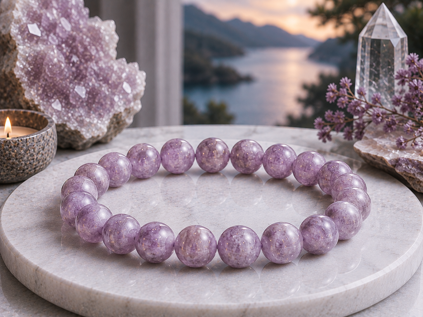 Bracelet en Lépidolite Claire  Qualité A+