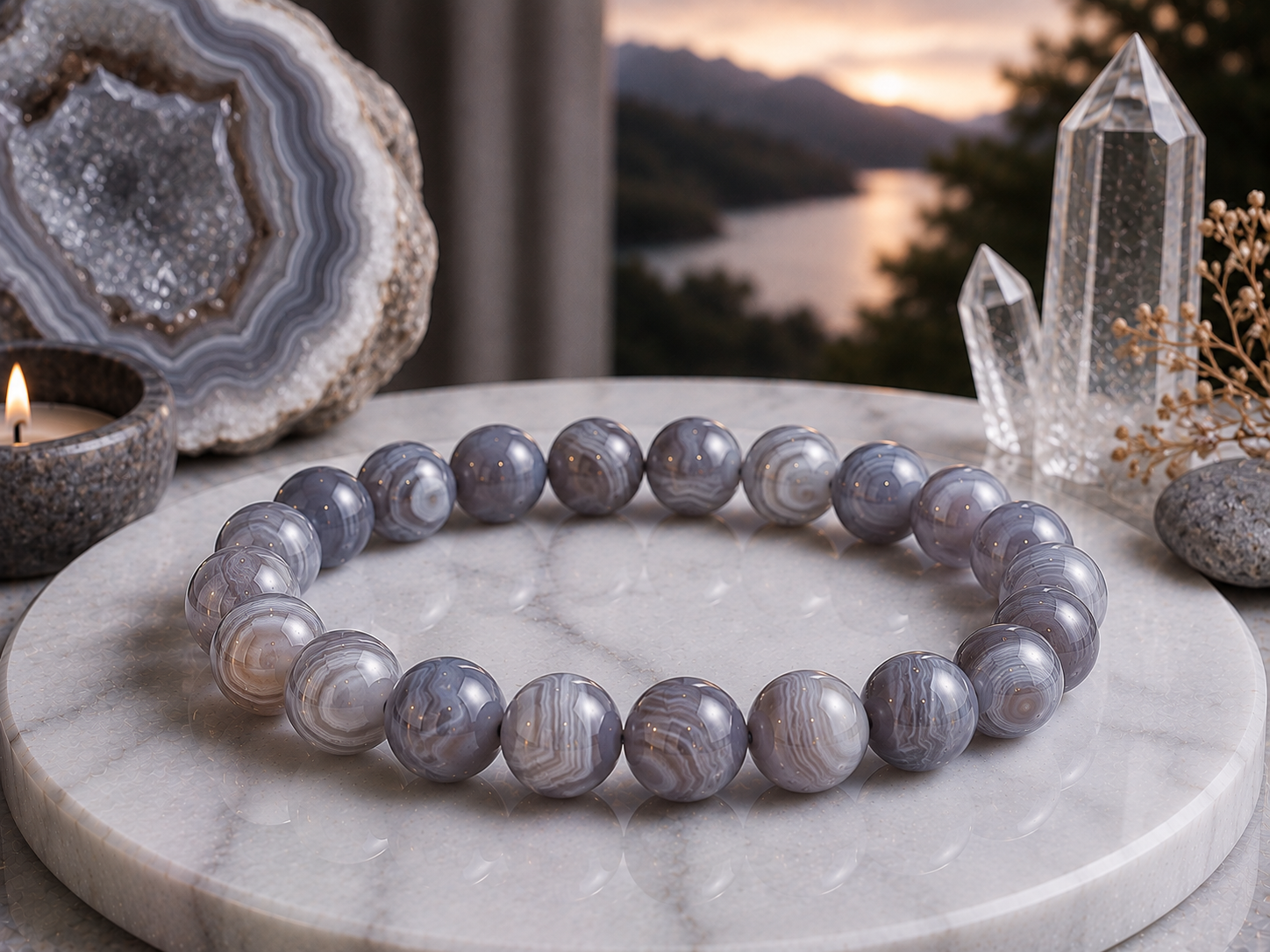 Bracelet en Agate Botswana Grise Qualité AA+