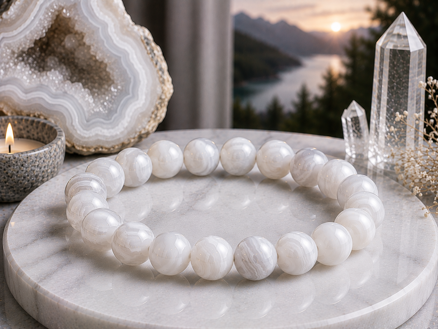 Bracelet en Agate Blanche Qualité A